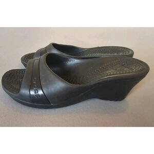 Crocs Sassari Shoes Wedge Heels Size 7 Open Toe Slide Sandals Black